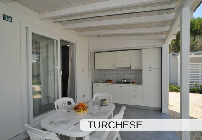 Patio con tavolo, sedie e cucina all'aperto.